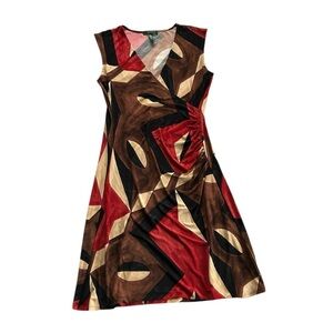 Lauren Ralph Lauren Geometric Abstract Art Jerseys Faux Wrap Ruched Dress size L